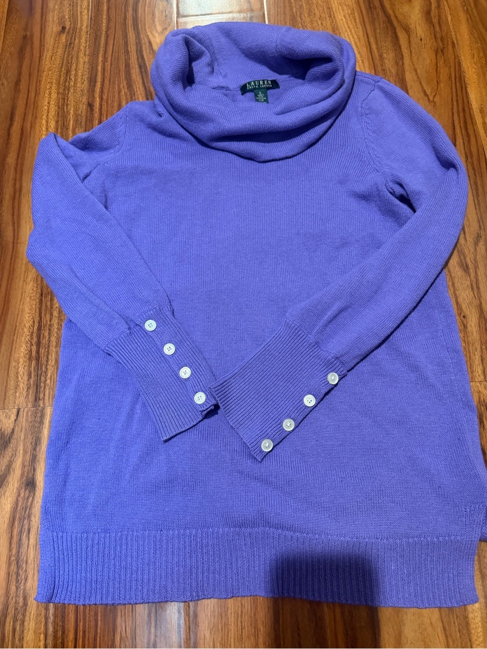 Ralph Lauren Purple Cowl Neck Sweater with Button Cuffs